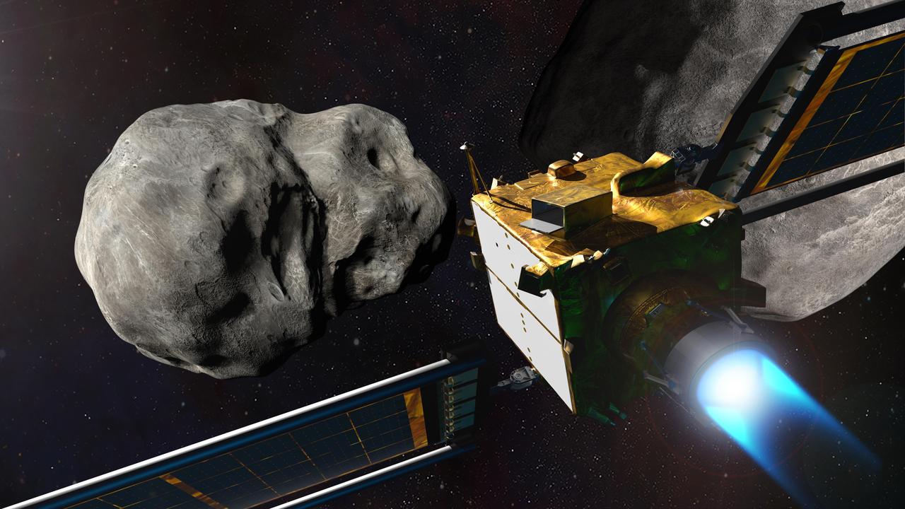 Illustration der DART-Sonde kurz vor dem Einschlag auf den Asteroiden Dimorphos